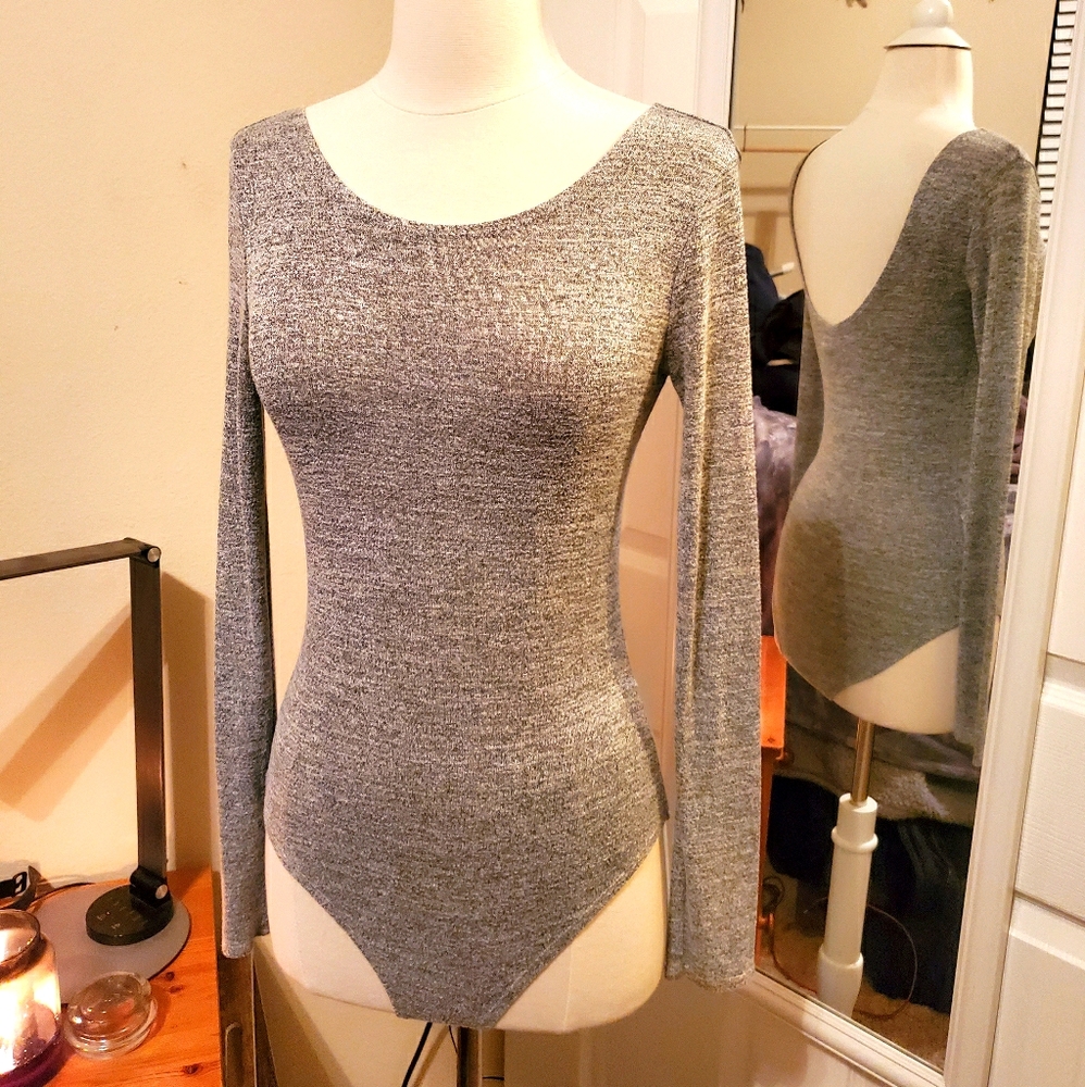 F21 Heather Grey Sweater Bodysuit with Low Back